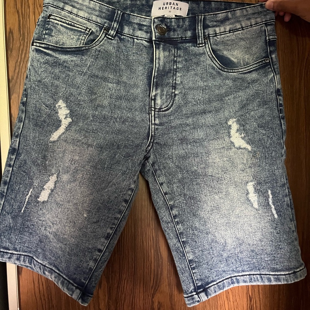Urban Heritage Blue Jean Shorts Distressed